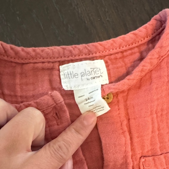 Coral Button-Up Baby Romper - Picture 2 of 4